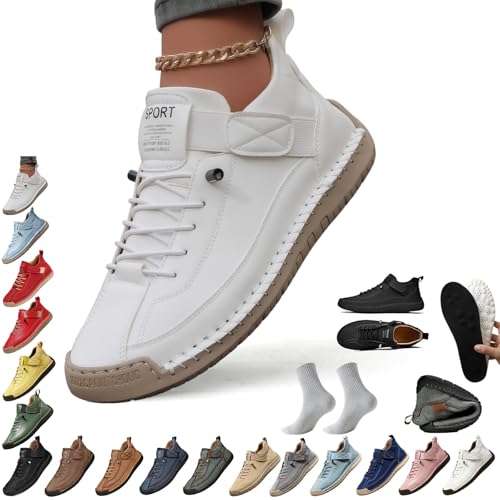 2026 Neue Modelle Montela Sneakers, Montela Schuhe, Komfortable & Schmerzfreie Orthopädische Sneakers, mit Verstellbarem Gummiband, Hineinschlüpfen, zum Wandern Camping(Weiß mit gelbem Hintergrund,38)