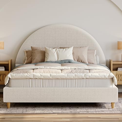 DG Casa Boucle Cloud Bed Frame with Arch Shaped Headboard, Upholstered...