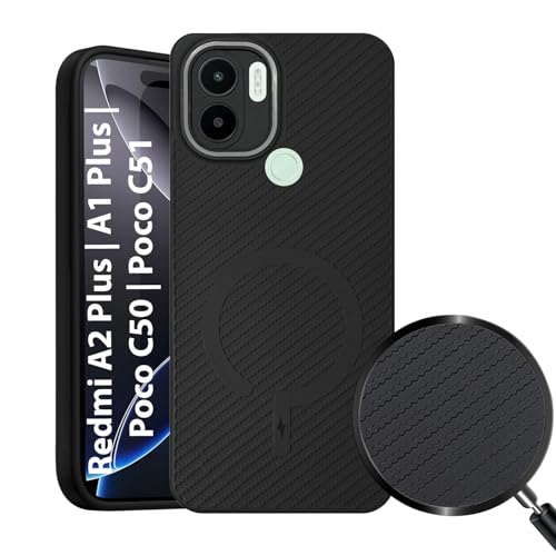 Image of LIRAMARK Rugged Carbon Fibre TPU Armor Silicone Back Cover Case for Redmi A2 Plus | A1 Plus | Poco C50 | Poco C51