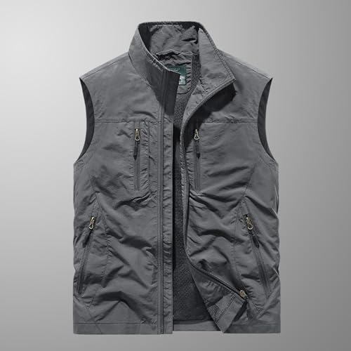Men's Full Zip Sleeveless Quick Dry Jacket Casual Outdoor Vest Outerwear Multi Pockets Fishing Vests for Sport Golf