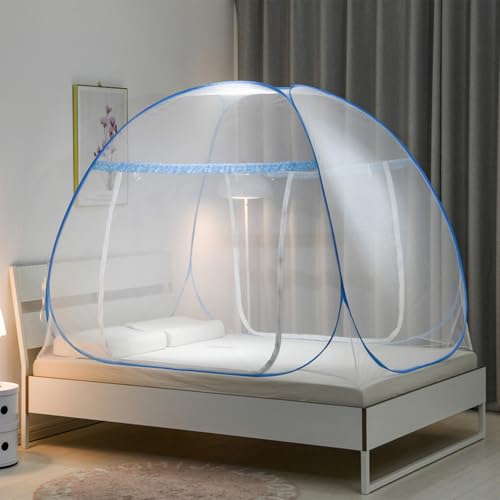Moustiquaire pour lit double 200x180 bleu ciel à maille fine protectrice