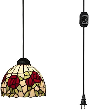 15ft Plug-in UL Listed On/Off Dimmer Switch Cord Tiffany Style Colorful Handmade Mediterranean Glass Shade Antique Chandelier Decorative Pendant Light Bulb Not Included TB0455