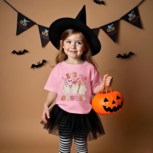 KEKEMI Toddler Baby Girls Halloween Shirt Let's Go Ghouls T-Shirt Ghost Spooky Season Outfit Cute Fall Short Sleeve Tees Tops4