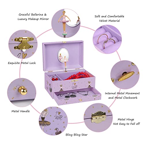 Efubaby Jewelry Box For Girls Music Box Girls & Unicorn Necklace And Bracelet Jewelry Boxes With Spinning Ballerina & Drawer Musical Jewelry Boxes For Girls Birthday Gift Swan Lake Tune,Purple #TOP1