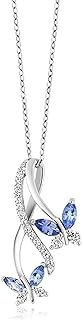 COJJ Collier avec pendentif papillon en argent sterling - Avec cristaux - Pour femme - Bleu - 31,3 cm - Useful et tendance, One size fits all, Argent sterling