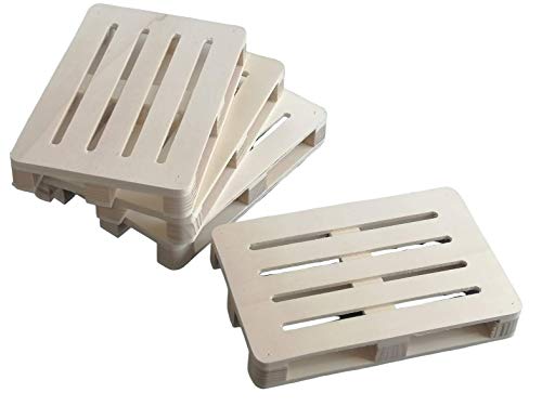 Greca Lot de 4 sous-verres en forme de palettes en bois. Dimensions : 17,5 x 11,5 cm. En peuplier et pin naturel