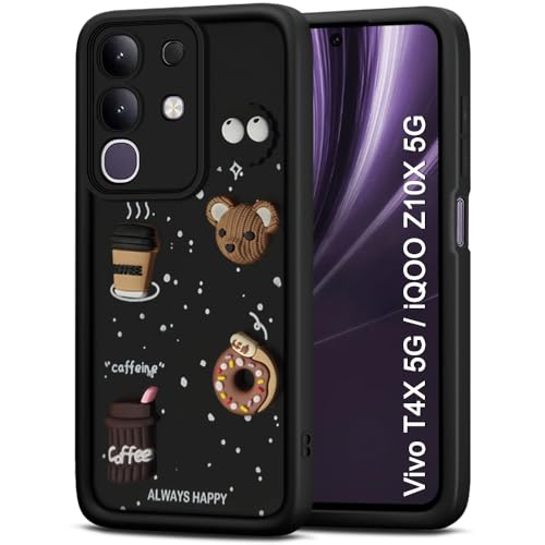 Image of TheGiftKart Back Cover Case for iQOO Z10x 5G / Vivo T4x 5G | Cute Fun Cartoon 3D Bear Coffee Case | Full Camera Protection | ShockProof Back Cover Case for iQOO Z10x 5G / Vivo T4x 5G (Silicone, Black)