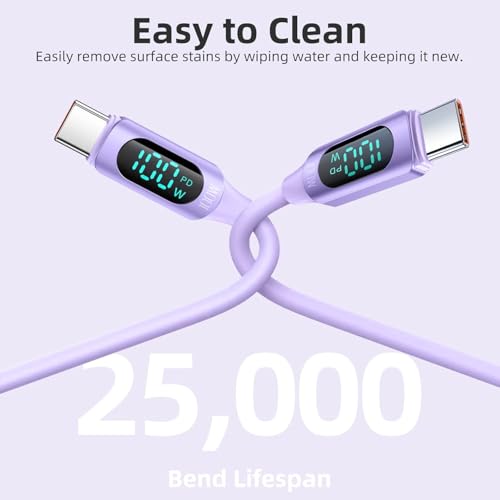 Image of iFAST Digital Display 100W Type-C to Type-C Fast Charging Data Cable | 480Mbps Data Transfer Speed | Compatible With MacBook, iPad, Galaxy, Pixel, Switch (1 Metre, Silicon, Purple)