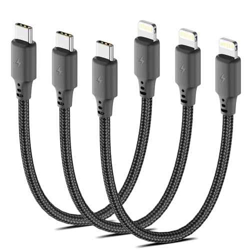 USB C to Lightning Cable 6 inch 3Pack [Apple MFi Certified] Power Delivery iPhone Cables Type C iPhone Charger Cord Fast Charging Compatible with iPhone 14 13 12 11 Pro Max X Black