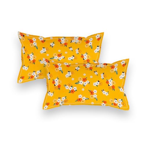 Image of NHD HOME Premium Cotton Feel Polycotton Elastic Fitted King Size Double Bedsheets with 2 Pillow Covers | All Around Elastic 210 TC Super Soft | Size - 72 King Size x 78+10 inches | Yellow & Red