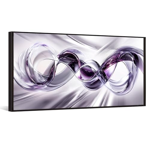 iKNOW FOTO Purple Abstract Wall Art with Black Floater Frame Lilac 3D Framed Canvas Prints Modern Silver Wall Decor Large Wall Art 20x40 Inch