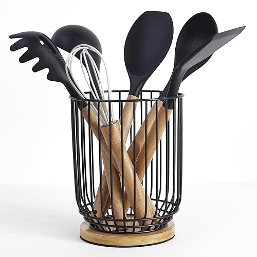 WDT キッチンカウンター用ツールツールツールホルダー 大型調理器具ホルダー 農家での調理用 台所用品 キャディスパチュラホルダー (金属+竹-1)のサムネイル