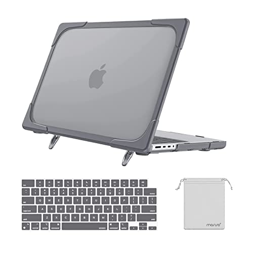 MOSISO Compatible with MacBook Pro 14 inch Case 2023 2022 2021 Release M2 A2779 A2442 M1 Pro/Max Chip with Touch ID, Heavy Duty Plastic Hard Shell with Fold Kickstand&Keyboard Cover&Storage Bag, Gray