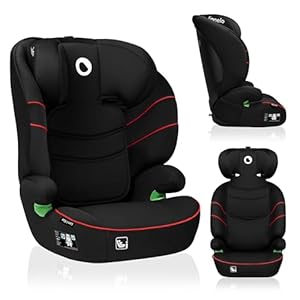 LIONELO Lars i-Size Autostoel Groep 2/3 (100-150 cm, 15-36 kg) Kinderzitje 4-12 Jaar, 10-standen Verstelbare Hoofdsteun met Memory Foam, Zijbescherming, R129 Norm, Afneembare Wasbare Hoes, Zwart Rood