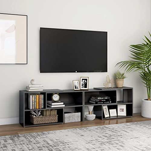 LLEZKBR Meuble TV en bois laqué gris brillant 149 x 30 x 52 cm