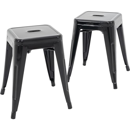 Brage Living 18 Inch Industrial Metal Stools Set of 2, Short Stackable Classroom Stools, Backless Metal Dining Chairs for Indoor Outdoor Kitchen (Black)