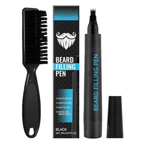 Rellenador De Barba Para Hombres | Tinte Natural Con Maquillaje, Estilismo Y Perfilado Para Bigote Y Cejas | Lápiz Para Barba En Color Negro | Para Maquillaje, Cosméticos, Barbero, Bigote, Uso Diario