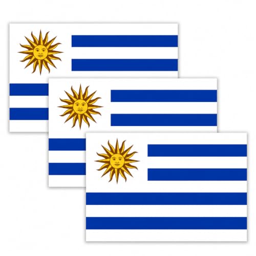 Image of Uruguay Vinyl Flag Stickers, Car Decals, Waterproof Indoor Outdoor, Laptop Stickers, Car Bumper, Uruguayan Flag, 5 x 3 Inches, Set of 3