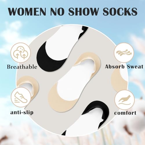 Image of No Show Socks with Invisible Sling Back Womens, 6 Pairs Low Cut Half Toe Topper Socks with Non-Slip Straps for Heels