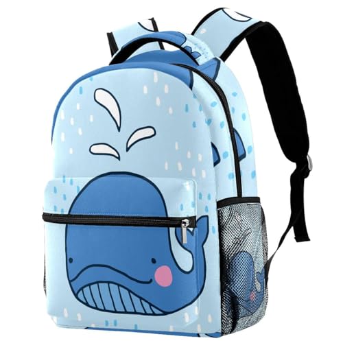 Sac à dos d'école fille garçon motif baleine bleue voyage multicolore