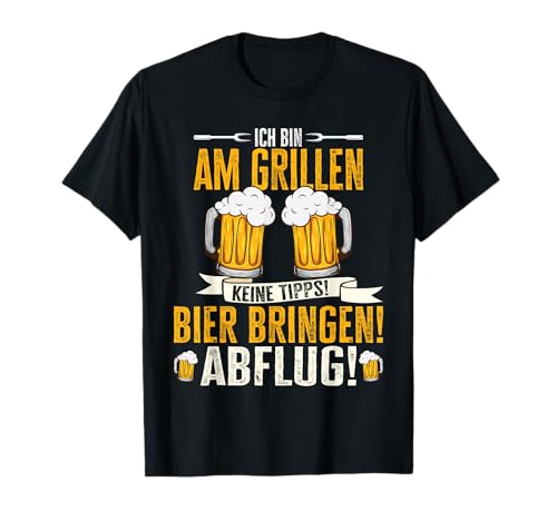 Lustige Grill BBQ Sprüche Geschenke Herren - Grillmeister Bin am Grill Papa BBQ Grillen Grillabend T-Shirt Schwarz S Kurzarm Klassische Passform Sommer Männer