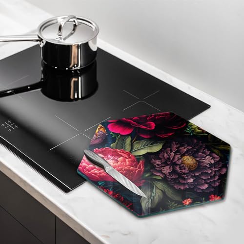 Planche à découper induction 40cm Wallfluent - Protection plaque motif fleurs - 3
