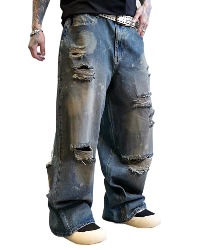 Men's Hip Hop Baggy Jeans Casual Wide Leg Y2k Skateboard Vintage Denim Pants