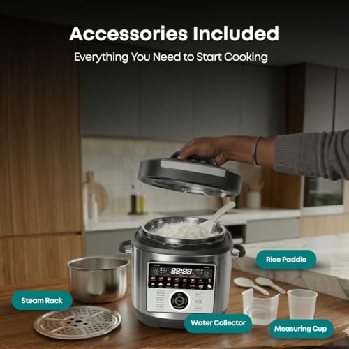 Image of Libra 6L Electric Pressure Cooker, 19-in-1 Digital Multi Cooker with 304 Stainless Steel Inner Pot, 1000W, 10 Layer Safety, One Touch Pressure Release, Delay Timer & Keep Warm for Rice, Dal, Biryani