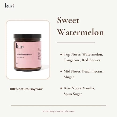 Kuyi Essentials Hand-Poured Premium Scented Aromatherapy Soy Candles For Home, Gifts For Women, 9Oz Jar, 70 Hour + Burn Time (Sweet Watermelon) #TOP3