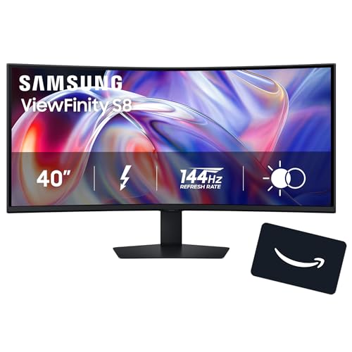 Image of Samsung 40 inch ViewFinity S8 S85TH Curved Monitor + $300 Amazon Gift Card, 5K2K WUHD Resolution, 144Hz, Built-in Speakers, Thunderbolt 5, AMD FreeSync Premium, Height /Tilt /Swivel Stand, LS40H850TANXZA