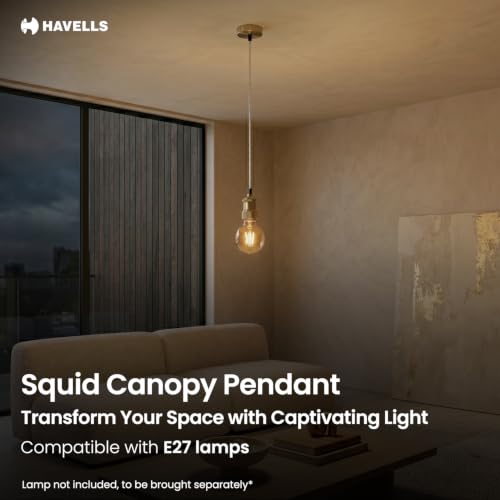 Image of Havells Squid Pendant Light | Gold Finish | Minimalist Hanging Light | Cafe, Dining Area & Kitchen Island | E27 Holder| Pack of 1