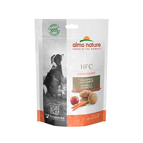Almo Nature HFC Confiserie, Snack para Perros Adultos con Manzana y Zanahoria - Pack de 720 g (12 x 60 g)