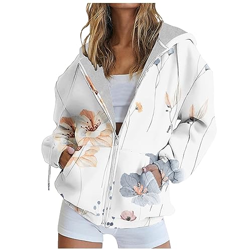 Susenstone Sweats à Capuche Zippé Femmes Imprimé Sweat-Shirt Molletonnés Décontractés À Manches Longues Pulls Hauts De Sport Lâche Tenues d'automne...
