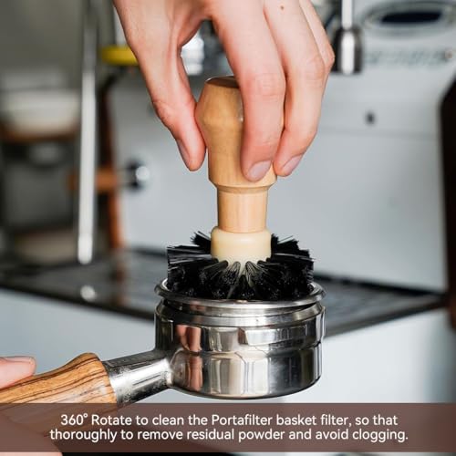 Image of Supvox 1Pcs Portafilter Cleaning Brush Wooden Handle Bristle Brush for 51mm /54mm Portafilter Basket Coffee Machine Cleaning Brushes Tool Kitchen Cleaning Brush