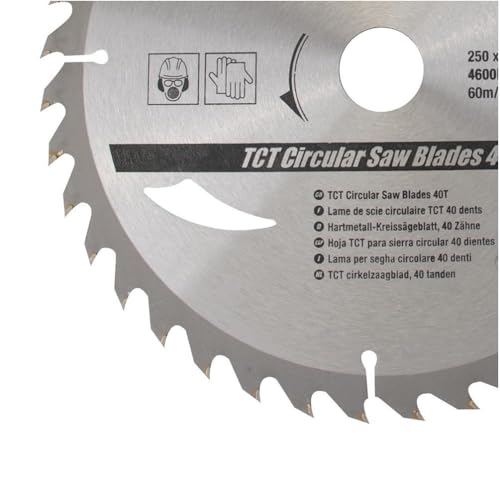 Silverline TCT Circular Saw Blades – 2 Pack (40 & 60 Teeth), 250mm Diameter with 30-25-20-16mm Arbor Rings, Precision Cutting for Wood & Metal (991704)