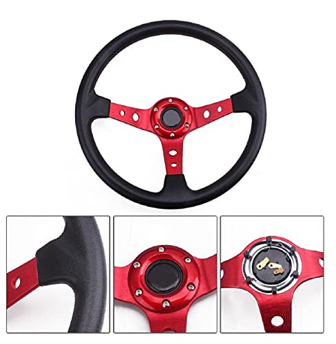 Image of AUTO SNAP 14Inch Blue Universal Steering Wheel for Sports Car Look Rally Race Off Road with Color Blue