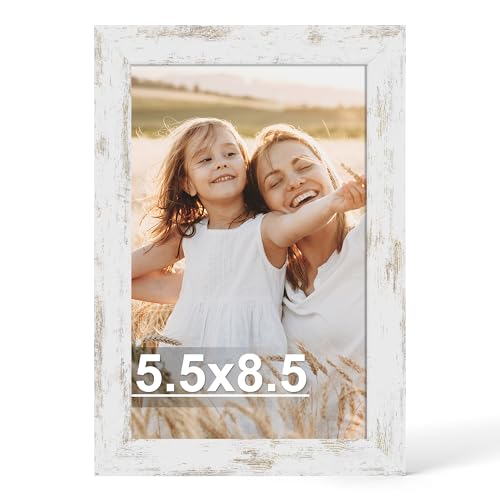 Hongkee 5.5 x 8.5 Diploma Frame Made of Real Glass and Wooden Frame Horizontal and Vertical Display for Wall or Tabletop (Distressed White 1 Pack)