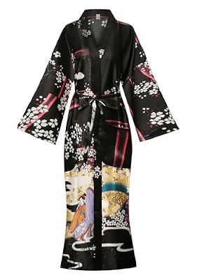 MissNina Women's Silky Kimono Robes Plus Size Long Satin Bathrobes Silk Robes Japanese Loungewear