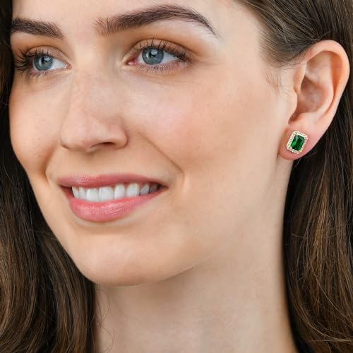 925 Sterling Silver Emerald Cut Stud Earrings for Women with White, Green, Blue, or Red Cubic Zirconia Stones, Emerald Cut Silver or Gold Earrings, Jewelry for Women with a Gift Box2