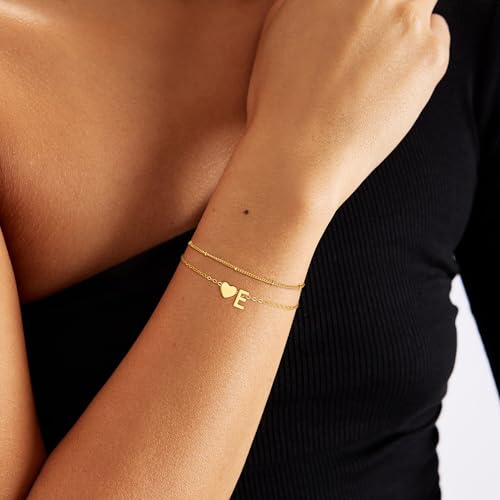 Fezodo 18K Gold-Plated Initial Letter Heart Charm Chain Bracelet (various) - image 7