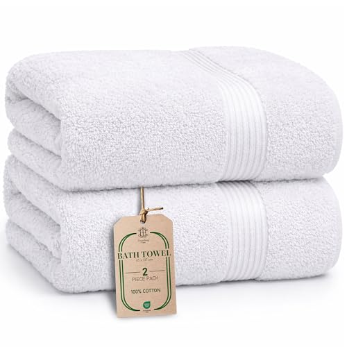 HomeBurg Luxe 2-Piece Bath Towel Set Large Soft Cotton Towels Absorbent Durable & Skin-Friendly Machine Washable 65 x 137 cm White