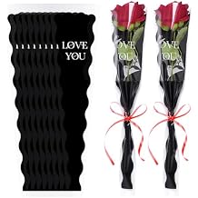 Hmxpls 50 Pcs Single Rose Sleeve Flower Sleeves Bouquet Bags Wrapping Packaging Bags for Mothers Day Graduation Wedding Birthday Valentines Day Party Black