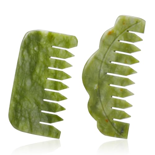 Geiserailie 2 Pcs Jade Combs Esthetician Supplies Massage Stone Hair Gua Sha Scraping Scalp Comb Facial Massage Tool Handheld Head Tools Head Caring Therapy Mother's Day for Women(Elegant Style)