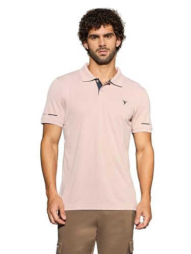 Image of TECHNOSPORT Men's Solid Slim Fit Polo Collar T-Shirt TECHNOCOOL+ Half Sleeve Button Polyester for Gym Running Workout UPF50+ Anti Odour
