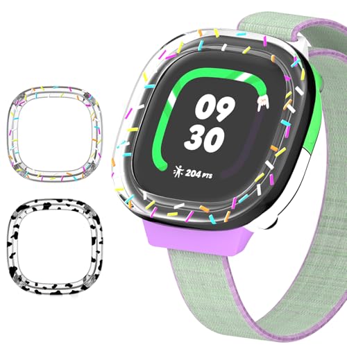 2 Pack Edge Protector Compatible with Fitbit Google Ace LTE Kids Smartwatch, Cute Cartoon Protective Case Cover Accessories for Fitbit Google Ace LTE Kids Smartwatch(Doughnut+Cow)