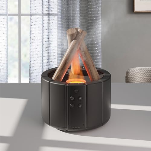 YALEDI Campfire Flame Fire Diffuser Bonfire Aromatherapy Essential Oil Diffuser 250ml Wood Cool Mist Humidifier for Home Bedroom Office Remote Control Auto Shut-Off Night Light Gift (Black)
