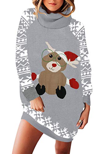 Sovoyontee Women's Oversized Pullover Cute Ugly Christmas Sweater Dress, Grey - Squirrel, Large