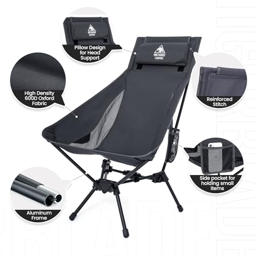 Image of ONETIGRIS Tigerblade High Back Camping Chair with Pillow Design, Comfortable Widened Seat Folding Chair