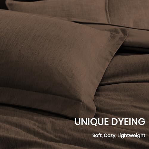 Image of Monbix Queen Comforter Set - 7 Pieces Cationic Dyeing Chocolate Brown Bed in a Bag Queen Bedding Sets with Comforter, Sheets, Pillowcases & Shams, Reversible Bedding Comforters Sets