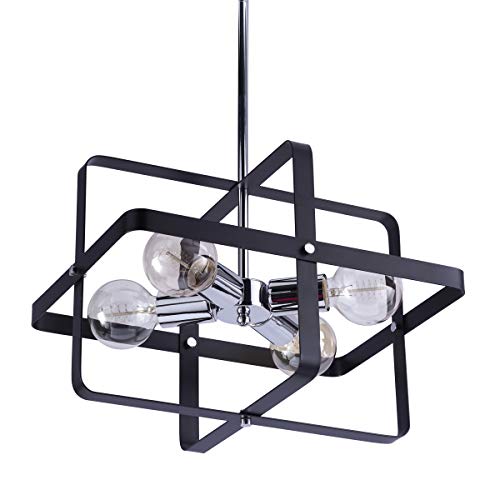VILUXY Contemporary Geometric Pendant Light Fixture with Black Shade for Dining Room, Bedroom, Living Room Kitchen Island, Foyer 4-Light